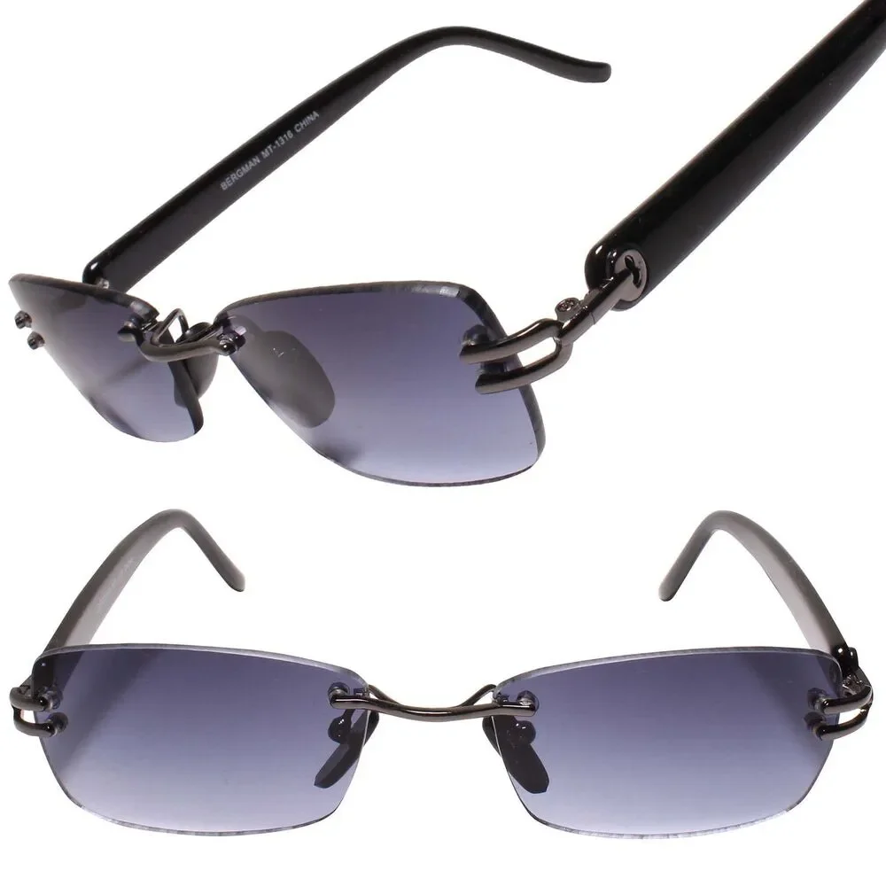 Old Stock 90s Indie Rimless Old Fashioned Gunmetal Rectangle Sunglasses